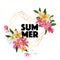 Summertime Floral Poster. Tropical Plumeria Flowers Design for Banner, Flyer, Brochure, Fabric Print. Hello Summer