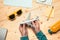 Summertime holiday vacation travel concept with model of airplane