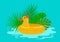 Summertime pool beach holidays background with swimming children duck float