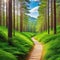 summertime scene of a pine path through the Banner supporting the environment and Spring and summer and a web banner