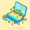 Summertime travel flat 3d web isometric infographic concept