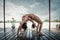 Summertime yoga couple of women doing yoga on river raft