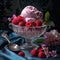 Summery Delight: Tempting Raspberry Ice Cream Served in a Glass Bowl