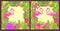 Summery floral backgrounds variation with place for text with tropical leaves, pair of lovely pink flamingo and exotic flowers for