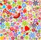 Summery floral wallpaper with fruits