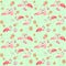 Summery seamless wallpaper with lovely pink flamingo birds and hearts, Frangipani flowers for fashion print, wrapping paper and we