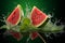 Summery splash Watermelon gets a refreshing splash on a green background