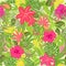 Summery tropical wallpaper with colorful leaves and flowers