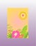 Summery vertical poster with tropical plans, banana leaves, hibiscus flower and hot sun for summer beach party
