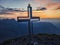 Summit cross on the fronalpstock in glarnerland above mollis glarus. Sunset hike. High quality photo.