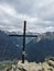 Summit cross on the Hauerkogel mountain in Austria above Langenfeld near Solden. Super nice view. High quality photo.
