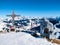 Summit cross on Zwolferkogel. Alpine winter ski resort Saalbach Hinterglemm, Austrian Alps