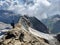 summit ridge towards the Bifertenstock Piz Durschin in the Swiss mountains. High tour in the canton of Glarus.