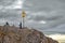 Summit of the Zugspitze, the highest mountain in Germany, with the golden summit cross