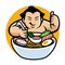 Sumo with cartoon style eating ramen