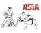 Sumo Fighters Standing Opposite Each Other in Combat Pose Vector Illustration