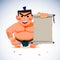 sumo wrestler holding old vintage paper roll for presenting. traditional concept - vector