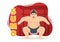 Sumo Wrestler Illustration with Fighting Japanese Traditional Martial Art and Sport Activity in Flat Cartoon Hand Drawn
