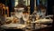 A sumptuous Baroque dining table set with ornate silverware, crystal glasses