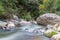 Sumpul river between El Salvador and honduras, Central America. Forest and mountain rover landscape, Country border. Rocks and