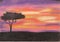 Sumset in Africa. Pastel painting