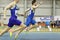 SUMY, UKRAINE - FEBRUARY 18, 2017: Volodymyr Suprun finishing first in 60m sprint competition of Ukrainian indoor track