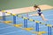 SUMY, UKRAINE - FEBRUARY 22, 2020: Hanna Chubkovtsova on 60m hurdles sprint at Ukrainian indoor track and field