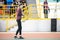 SUMY, UKRAINE - FEBRUARY 22, 2020: Yaroslava Mahuchikh getting ready to high jump final contest at Ukrainian indoor track and