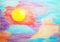 The Sun. Abstract color watercolor pensil painting.