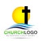 Sun beach City church people union care love logo design icon on white background. Classical, ancient. on white background