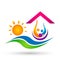 Sun beach water wave home people team work union wellness celebration boat concept symbol icon design vector on white background