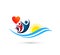 Sun beach water wave people team work red heart love union wellness celebration group work concept symbol