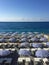 Sun beds and umbrellas at beach in nice, france