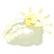 Sun behind cloud icon, cartoon style