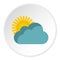 Sun behind clouds icon, flat style