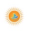 Sun and boat beach vacation travel concept logo vector