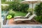 Sun chairs at luxury villa at tropical summer holiday resort