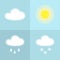 Sun cloud rain snow simple icon Isolated on blue background Icon symbol sunny cloudy rainy snowy weather Flat design element