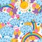 Sun cloud rainbow naive gold glitter seamless pattern