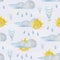 Sun, cloud, tornado, weather, rain watercolor seamless pattern