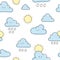 Sun with clouds cute seamless pattern, cartoon illustration,  background for kids, wallpaper, pattern for scrapbooking.