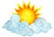 Sun in clouds, partly cloudy. Children`s weather illustration