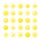 Sun collections. yellow hot sunshine symbols for summer days morning bright stars. Vector abstract circle shapes