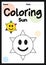 Sun coloring page picture worksheet for preschool, kindergarten