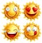 Sun face with funny facial expressions for summer