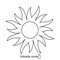 Sun with flame outline logo. Simple sunny emblem. Bohemian sign. Isolated vector stock illustration