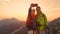 SUN FLARE: Newlyweds taking selfies after reaching the mountaintop at sunrise.