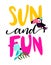 Sun and Fun- Hand drawn summer toucan illustration with parrot.