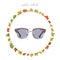 Sun glasses, Hand draw accessories. Autumn collection. Frame of