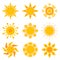 Sun graphics. Summer weather sunshine symbols vector yellow collection